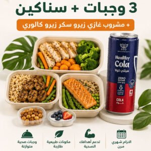 باقة خسارة الوزن 26 يوم - 3 وجبات وسناكين مع مشروب غازي زيرو سكر من هيلث جارت